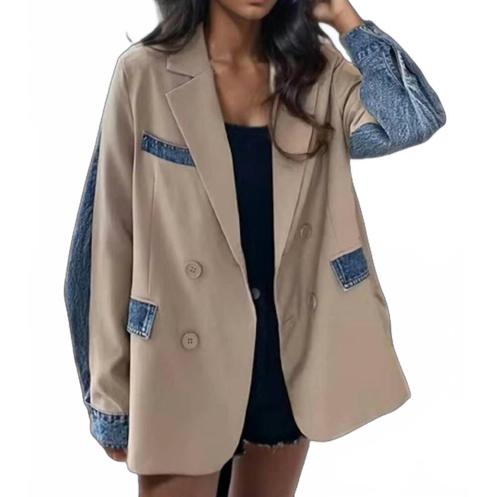 NEW MADONNA & CO. 2 tone blazer-jacket in denim & khaki
